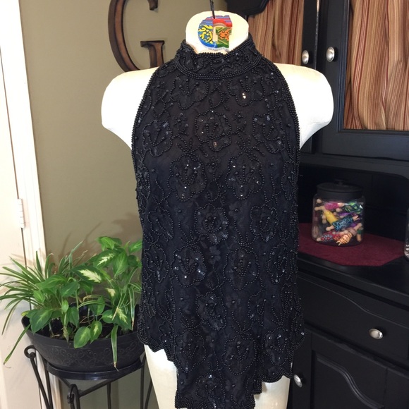 Laurence Kazar Tops - Laurence Kazar Black Beaded vintage blouse/top